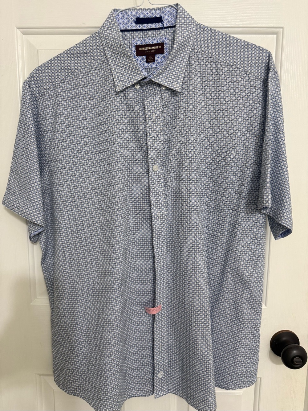 Johnston & Murphy Light Blue Short Sleeve Patterned Button-Down Shirt